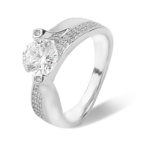 Round Cut Diamond Silver Rings for Women