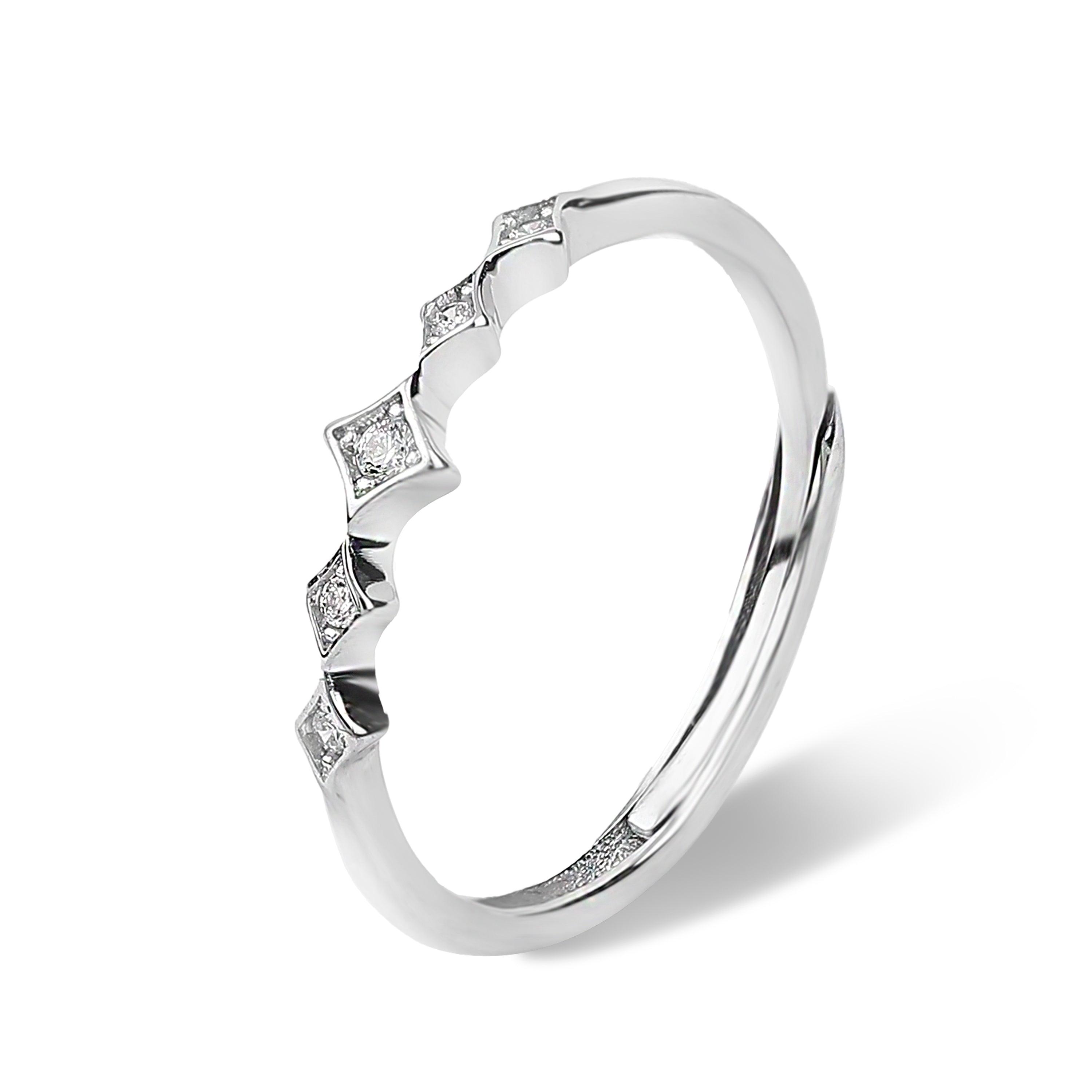 Five star silver diamond ring with adjustable size