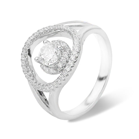 Round cut double halo engagement rings
