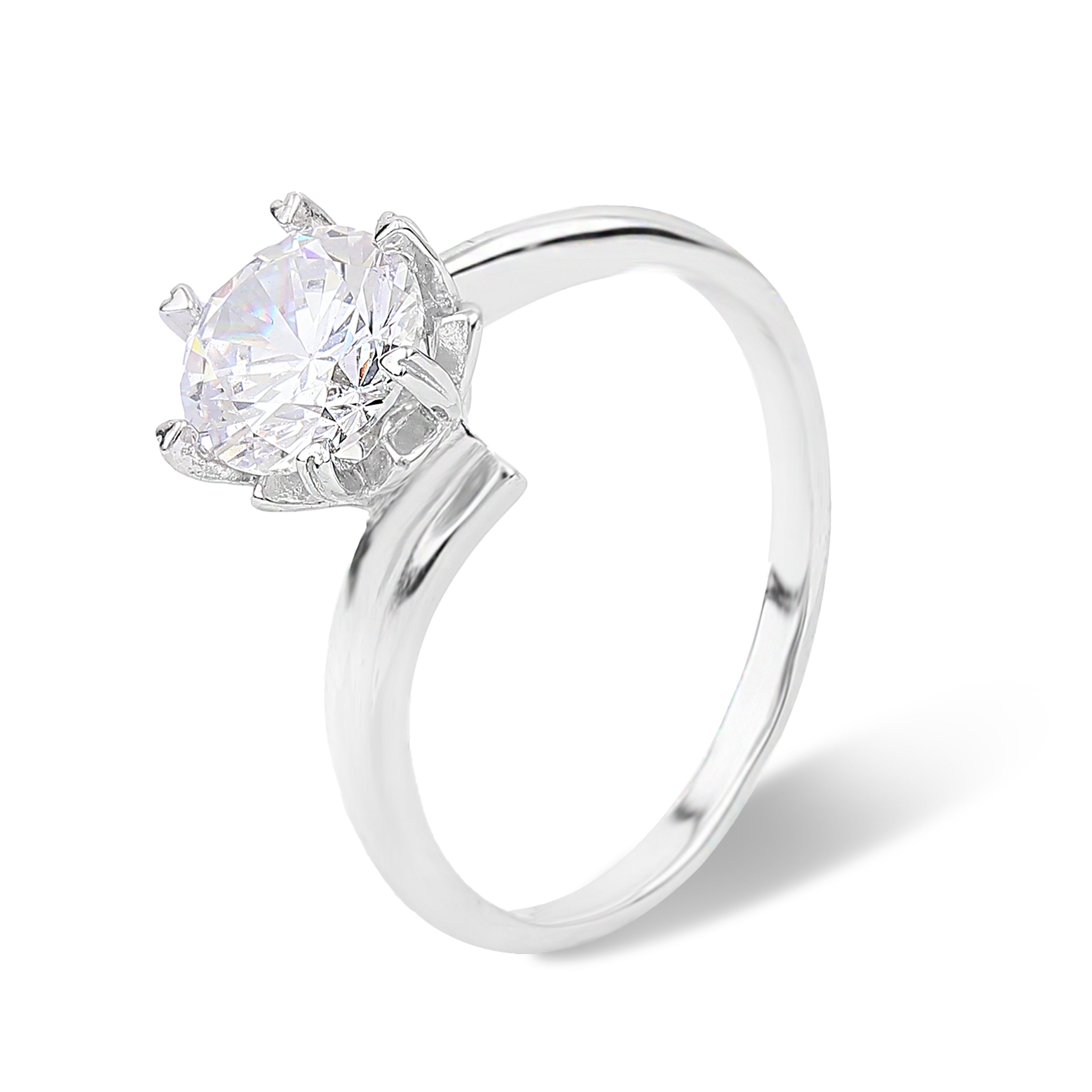 Silver solitaire diamond ring for ladies