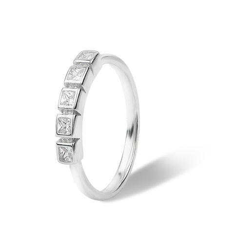 Sterling Silver Baguette Adjustable Diamond Ring