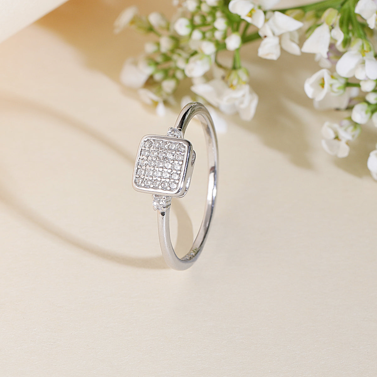 Silver Adjustable Square Diamond's Ring
