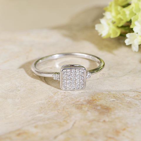 Silver Adjustable Square Diamond's Ring