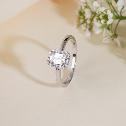 emerald cut silver diamond ring
