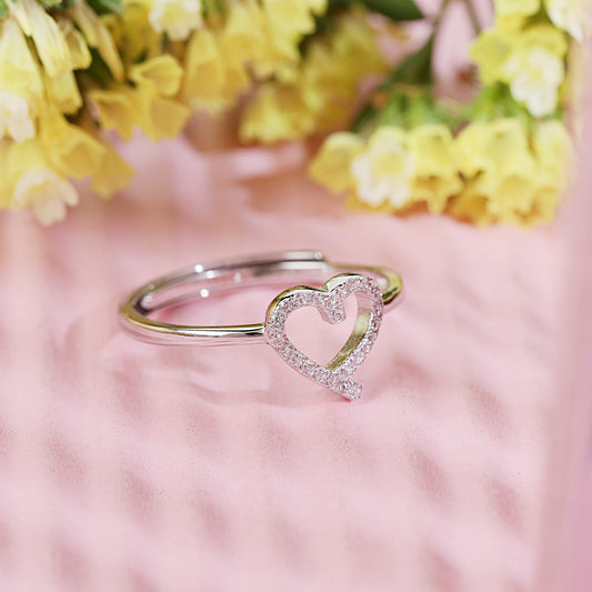 sterling silver heart shaped  adjustable ring
