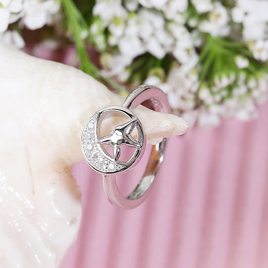 Moon Star Silver Ring for Female