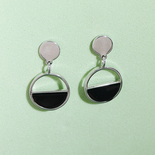 Silver black drop earrings
