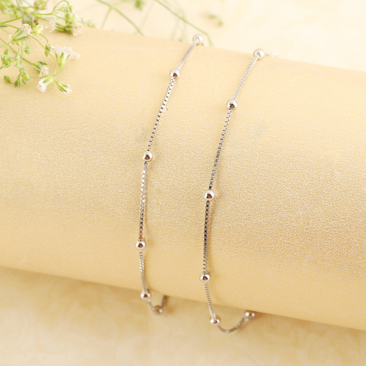 Small balls silver anklet