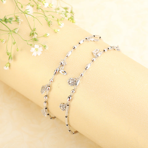 Silver Anklet with flower design