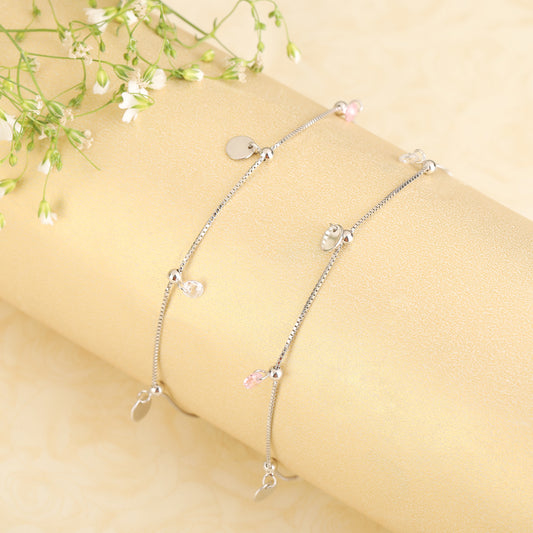 Silver Pink Stone Anklet