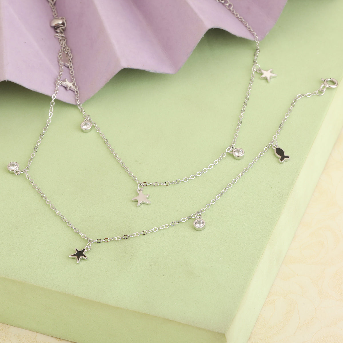 Silver fish with dancing star anklet