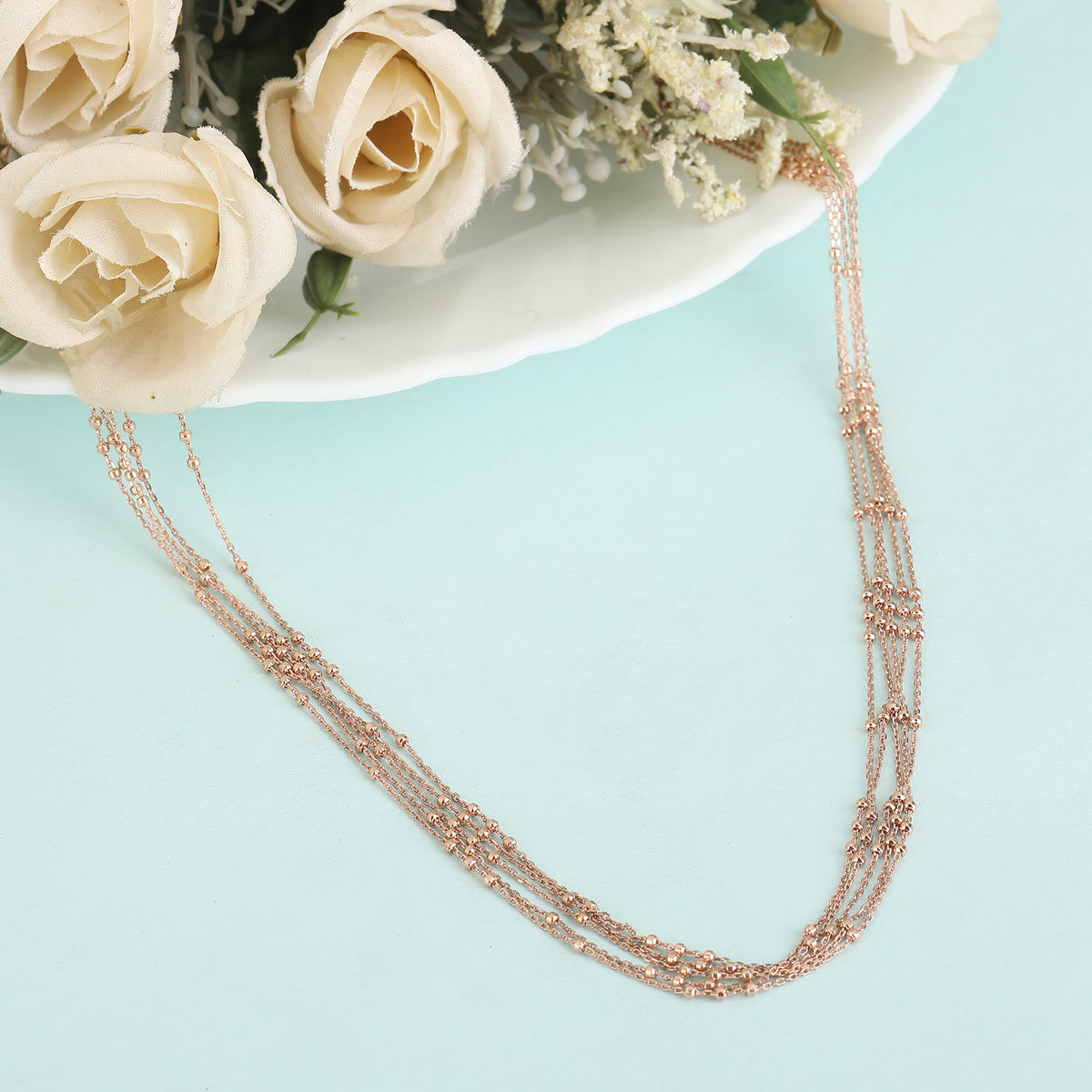 Rose gold beaded layered chain
