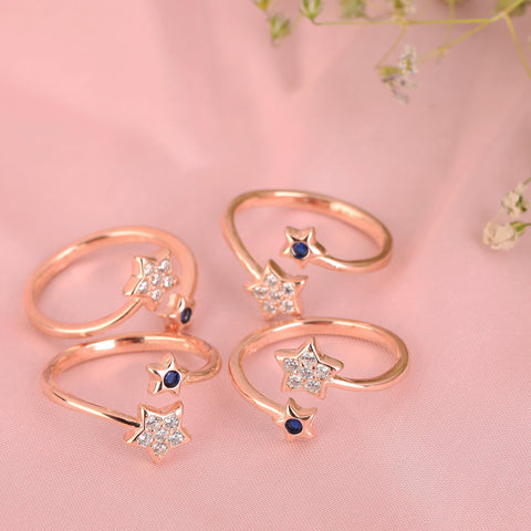 Double Star Ring Rose Gold With Adjustable Size