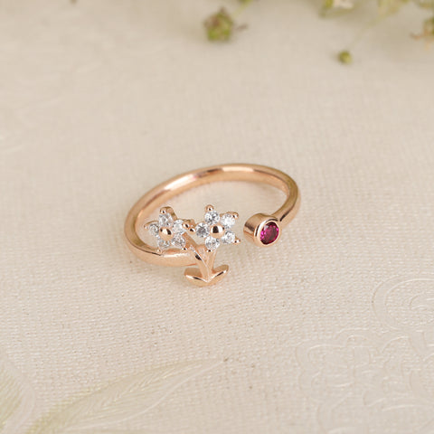Floral rose gold ring with adjustable size