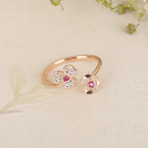 Rose Gold Flower Adjustable Ring