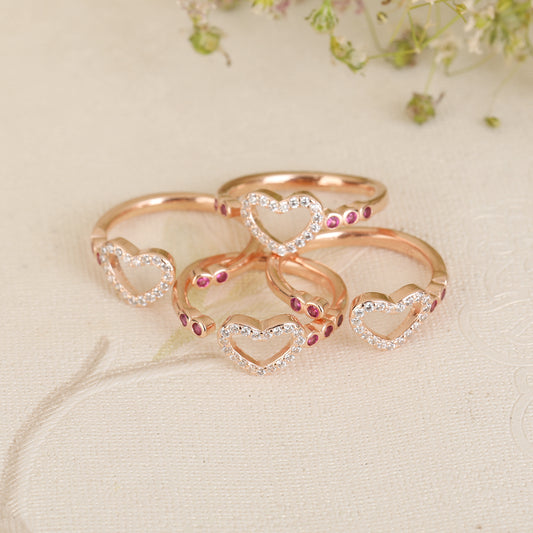 Rose Gold Heart Ring With Adjustable Size