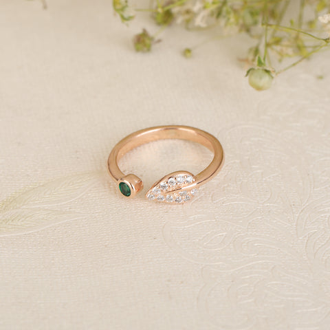 Rose gold leaf ring with adjustable size