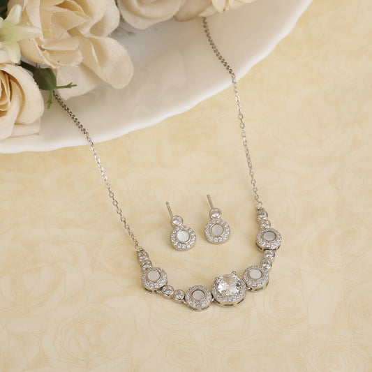 Silver diamond solitaire with earrings set