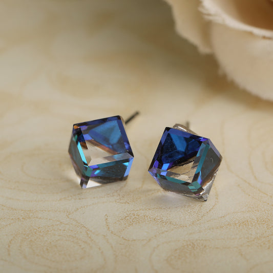 Change color cube silver earring