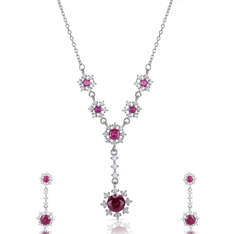 Ruby Color Diamond Necklace Set For Women