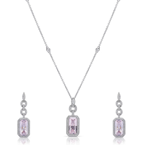 Silver Baby Pink Diamond Necklace With Earrings