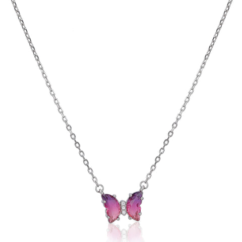 silver butterfly pink ruby chain