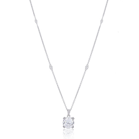 Silver Zircon Pendant with Link Chain