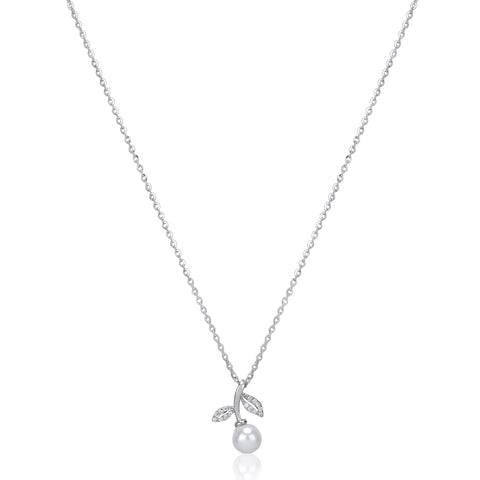 Diamond leaf with Pearl Pendant necklace
