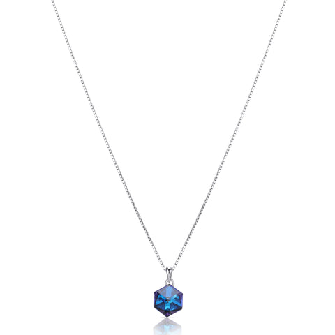 Color change blue cube pendant with silver chain