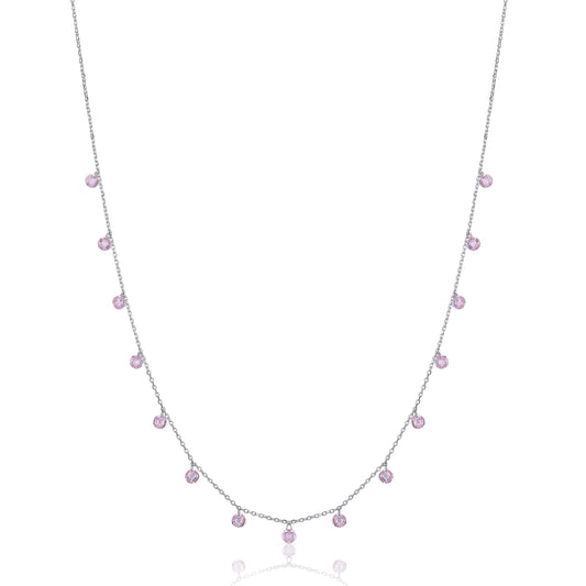 Pink diamond station necklace  silver