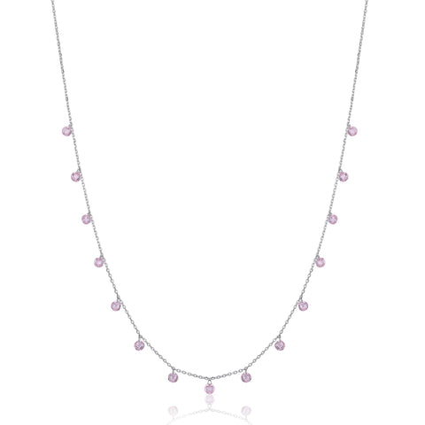 Pink Diamond Station Necklace Silver