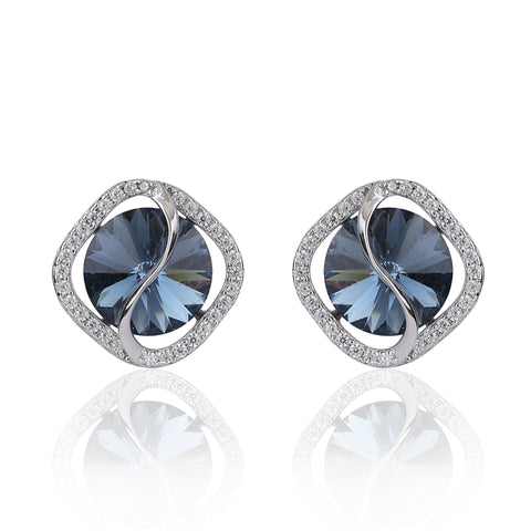 Blue Sapphire Diamond Silver Earring