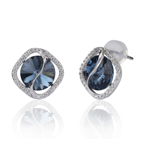 Blue Sapphire Diamond Silver Earring