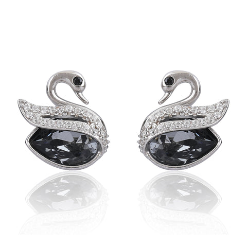 Black Gemstone Swan Silver Earring