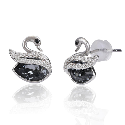 Black Gemstone Swan Silver Earring