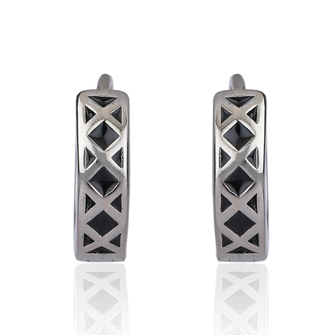 Black design silver hoop earring