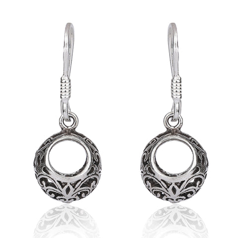 Round oxidized silver earring