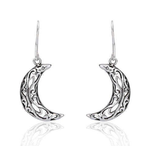 Moon oxidized silver earring