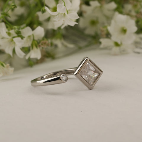925 Sterling Silver Square Shape Ring With Adjustable Size