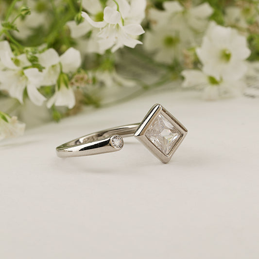 925 Sterling Silver Square Shape Ring With Adjustable Size