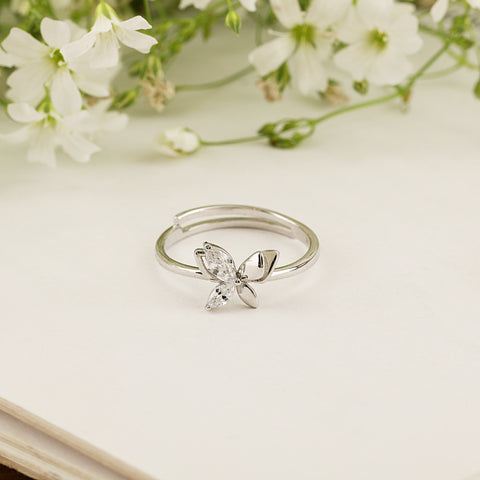 Silver Butterfly Ring With Adjustable Size