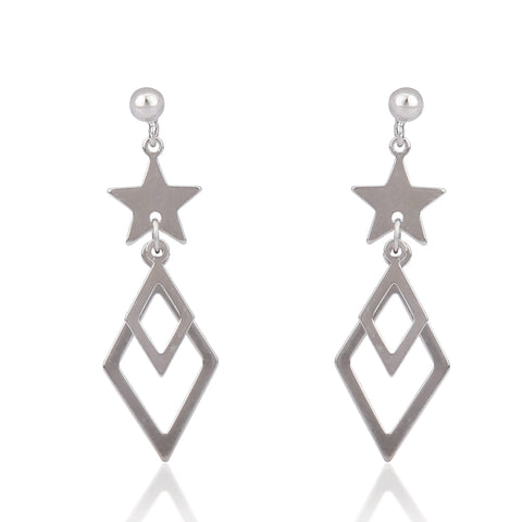 star hanging hexagon silver earring