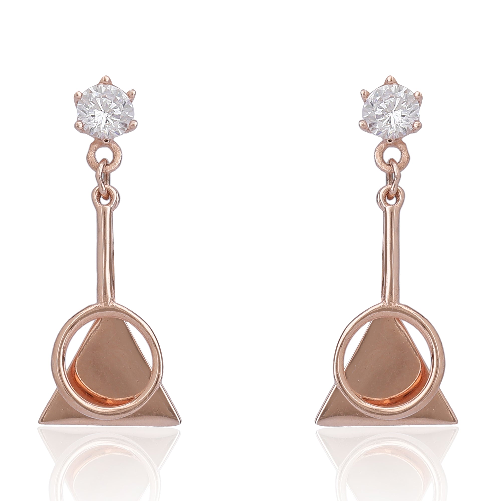 Hanging Triangle with round rose gold earring