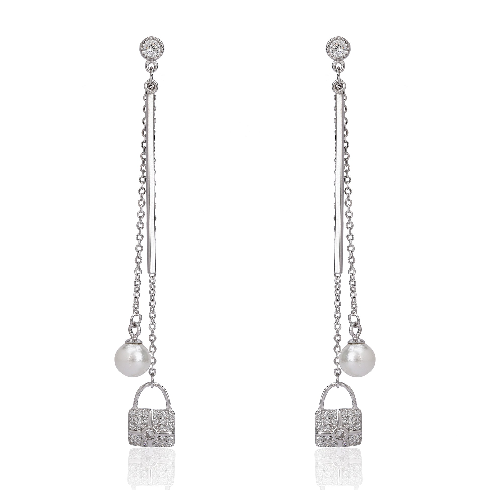 Silver lock style long chain earring