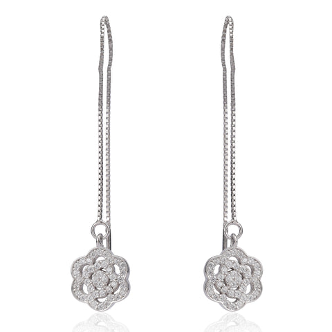 Long Chain With Flower Silver Earring