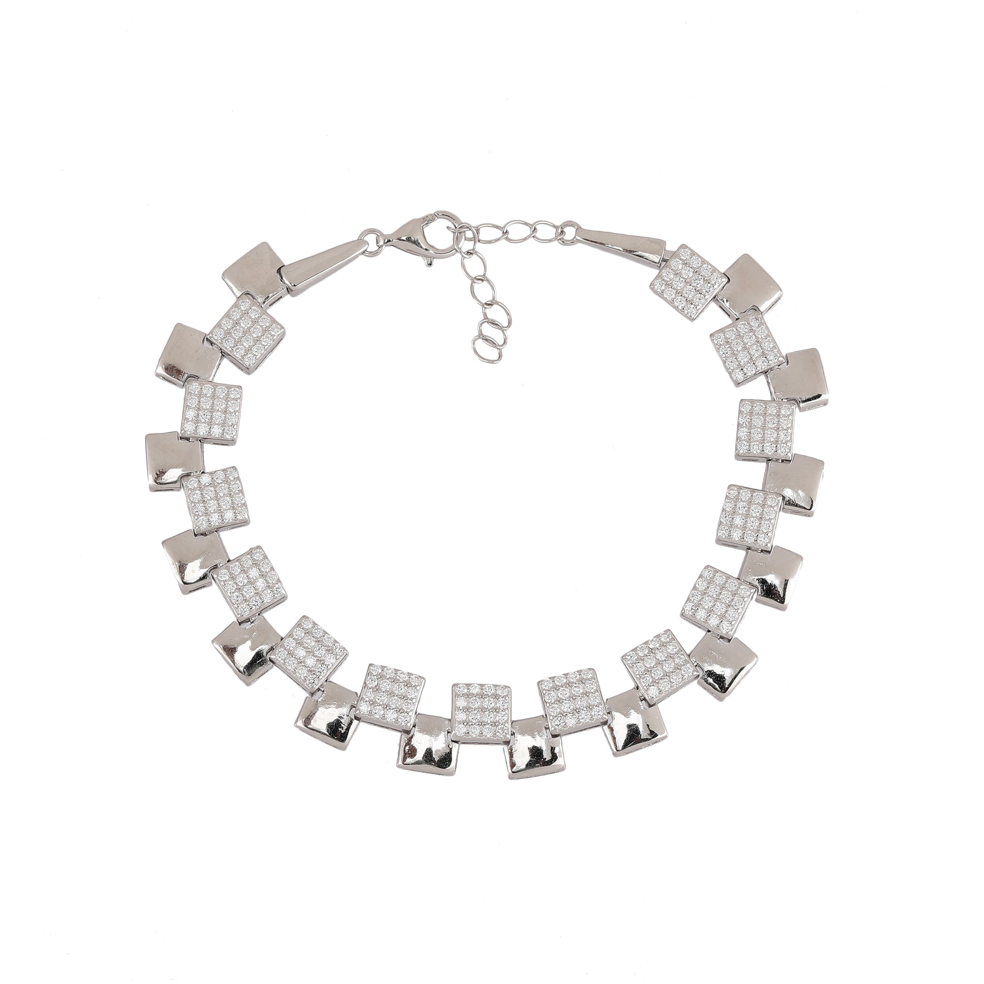 Sterling silver square diamond bracelet