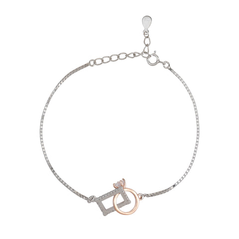 Rectangle and ring lock silver bracelet