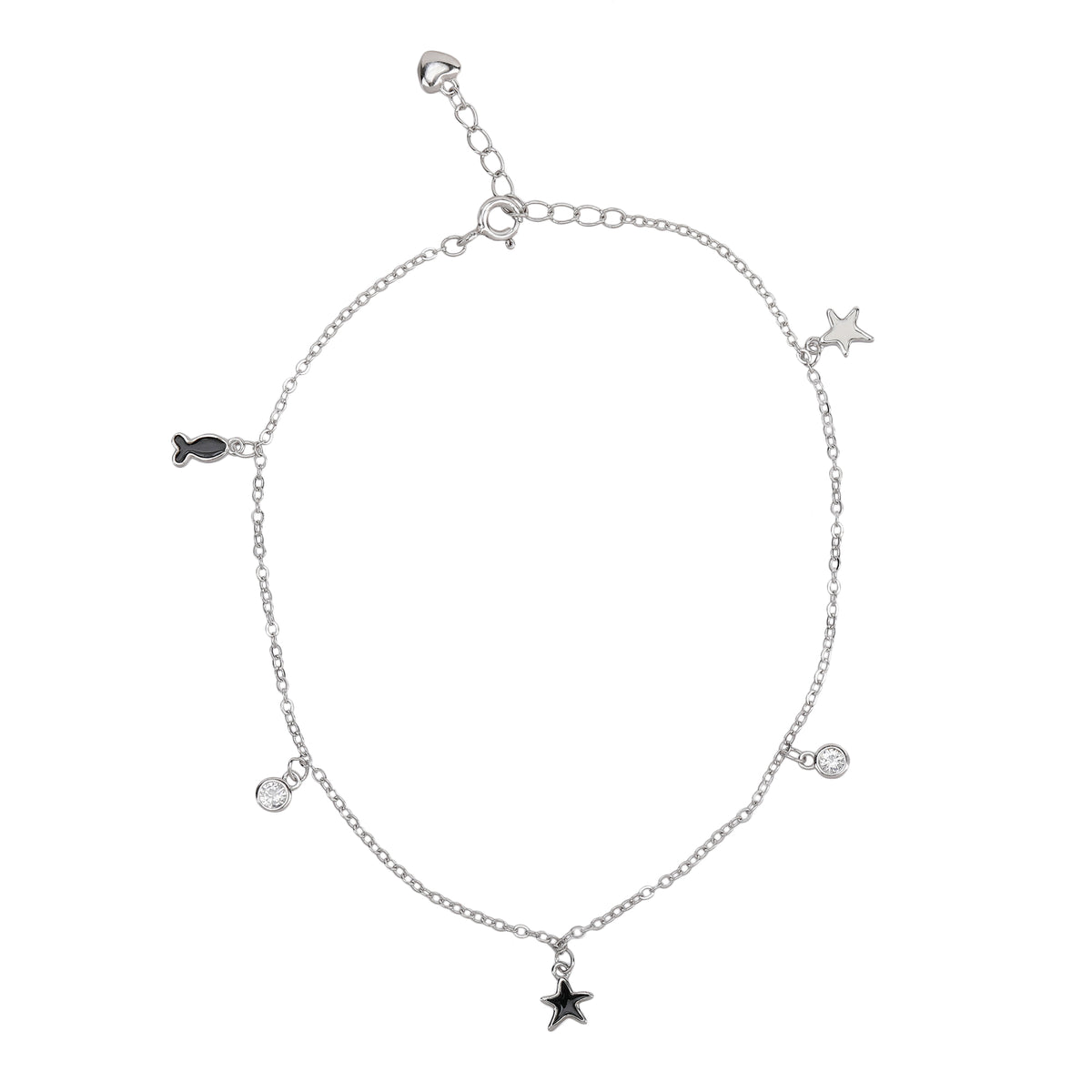 Silver fish with dancing star anklet