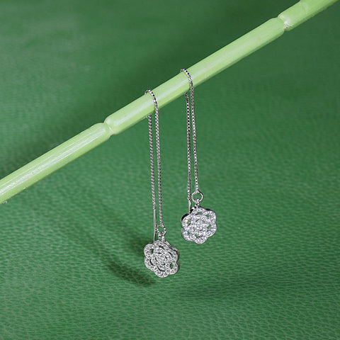 long chain with flower silver earring