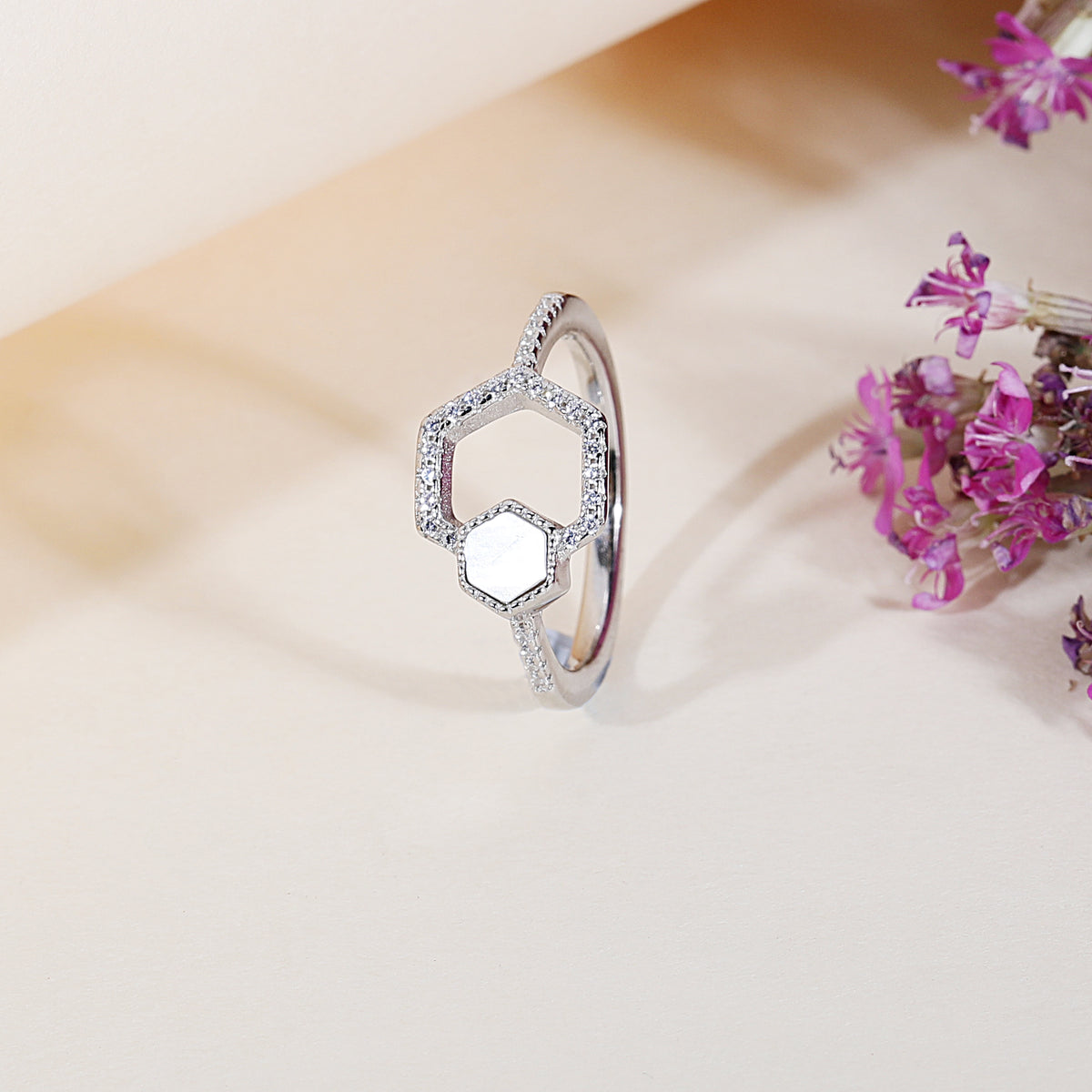 hexagon shape diamond ring